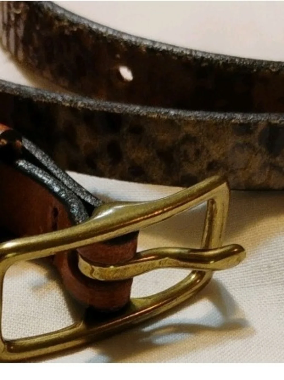 Men's Leather Belt with Brass Buckle - Brown/Cheetah